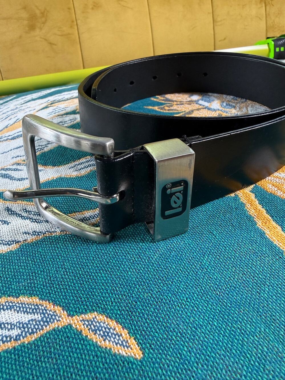 Vintage 90s Y2K l.e.i. Black Genuine Leather Belt Logo Buckle Cyber Grunge LG
